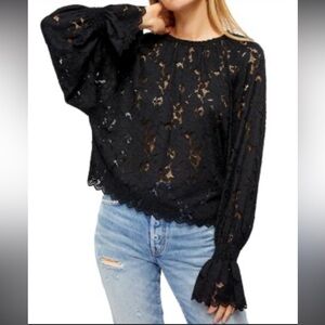 Free People Olivia Black Lace Blouse